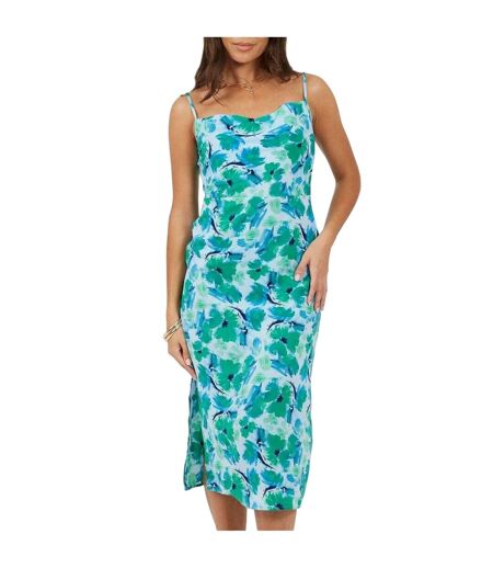 Robe Mi-longue Bretelles Fines Motif/style Floral Femme Vert Bleu Brave Soul