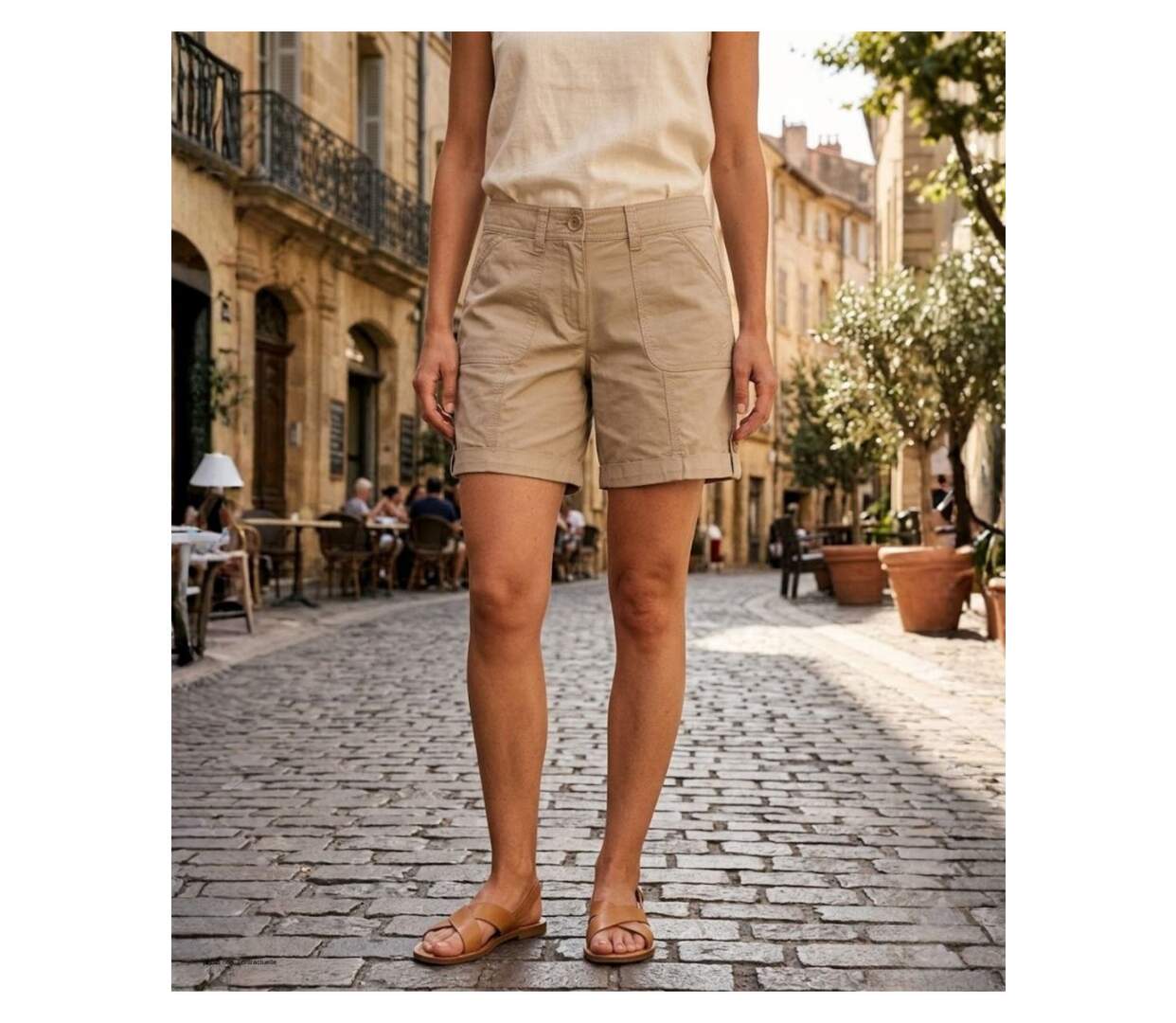 Short en coton Femme MAYFLOWER EXTRA1B : le confort d'un basique à revers ajustables-5