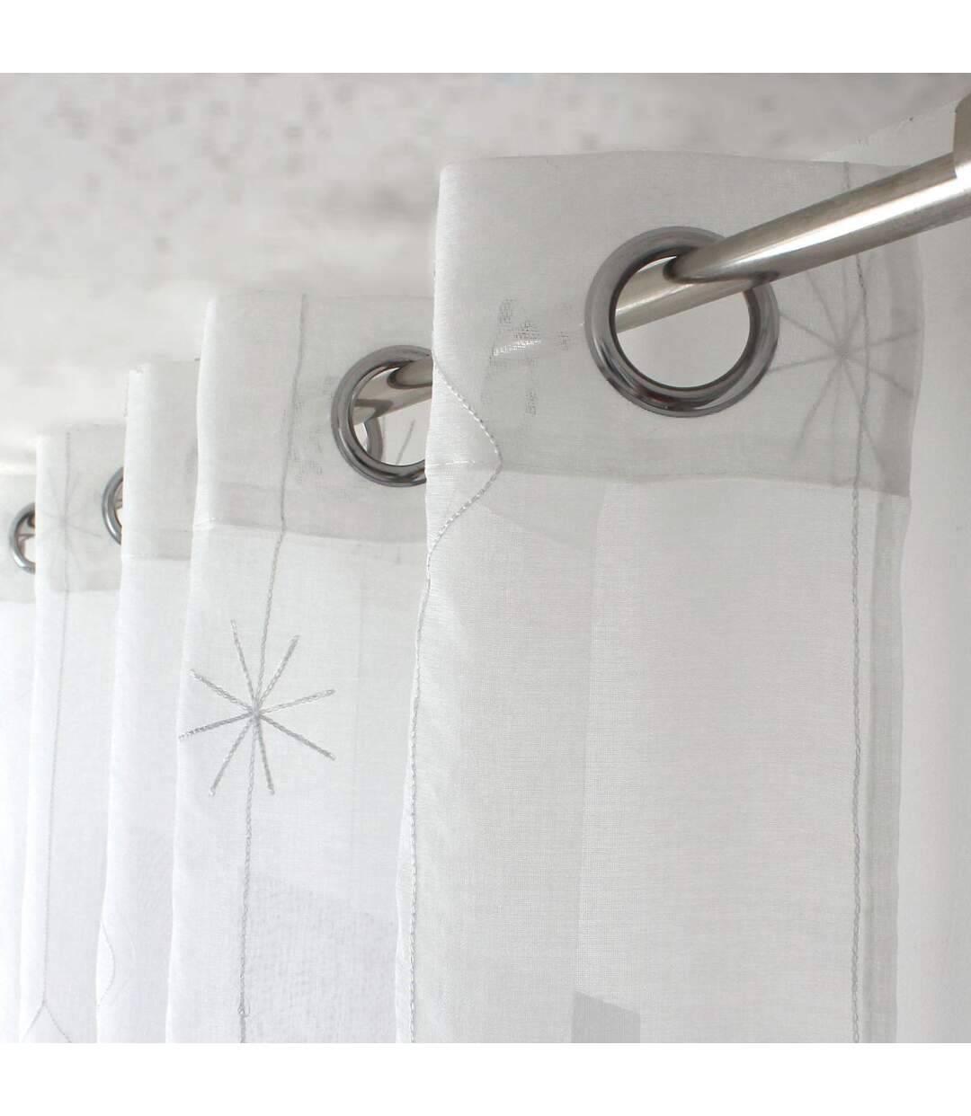 Rideau Voilage Brodé Noël 140x240cm Blanc & Argent-2