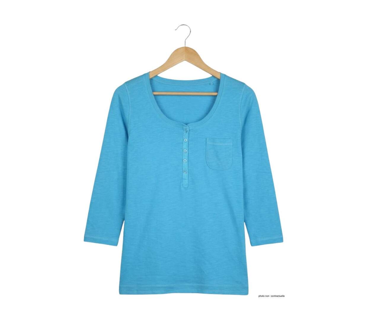 MAYFLOWER DIMITRI1 - Tee-shirt manches 3/4 bleu : maille flammée et confort pur coton-2