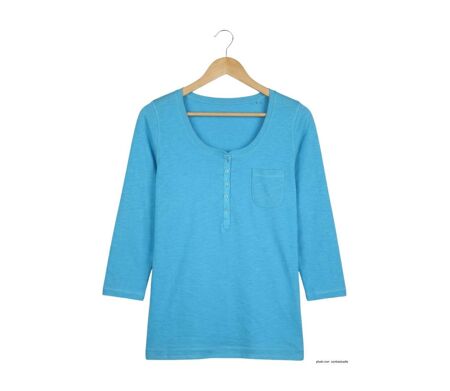 MAYFLOWER DIMITRI1 - Tee-shirt manches 3/4 bleu : maille flammée et confort pur coton