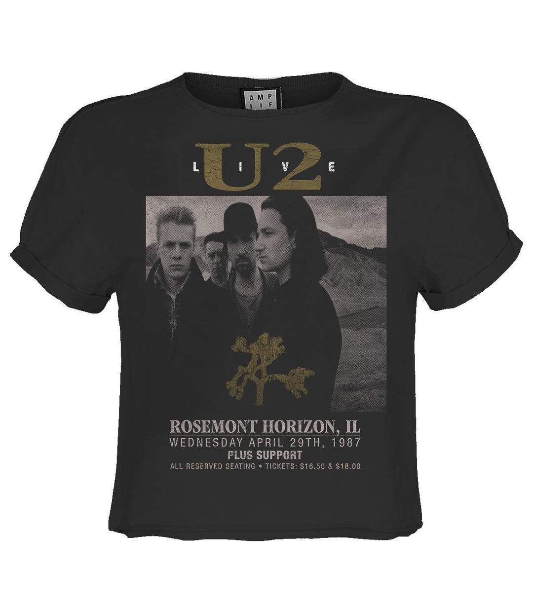 Womens/ladies live u2 crop top charcoal Amplified-1