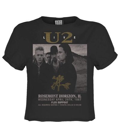 Womens/ladies live u2 crop top charcoal Amplified