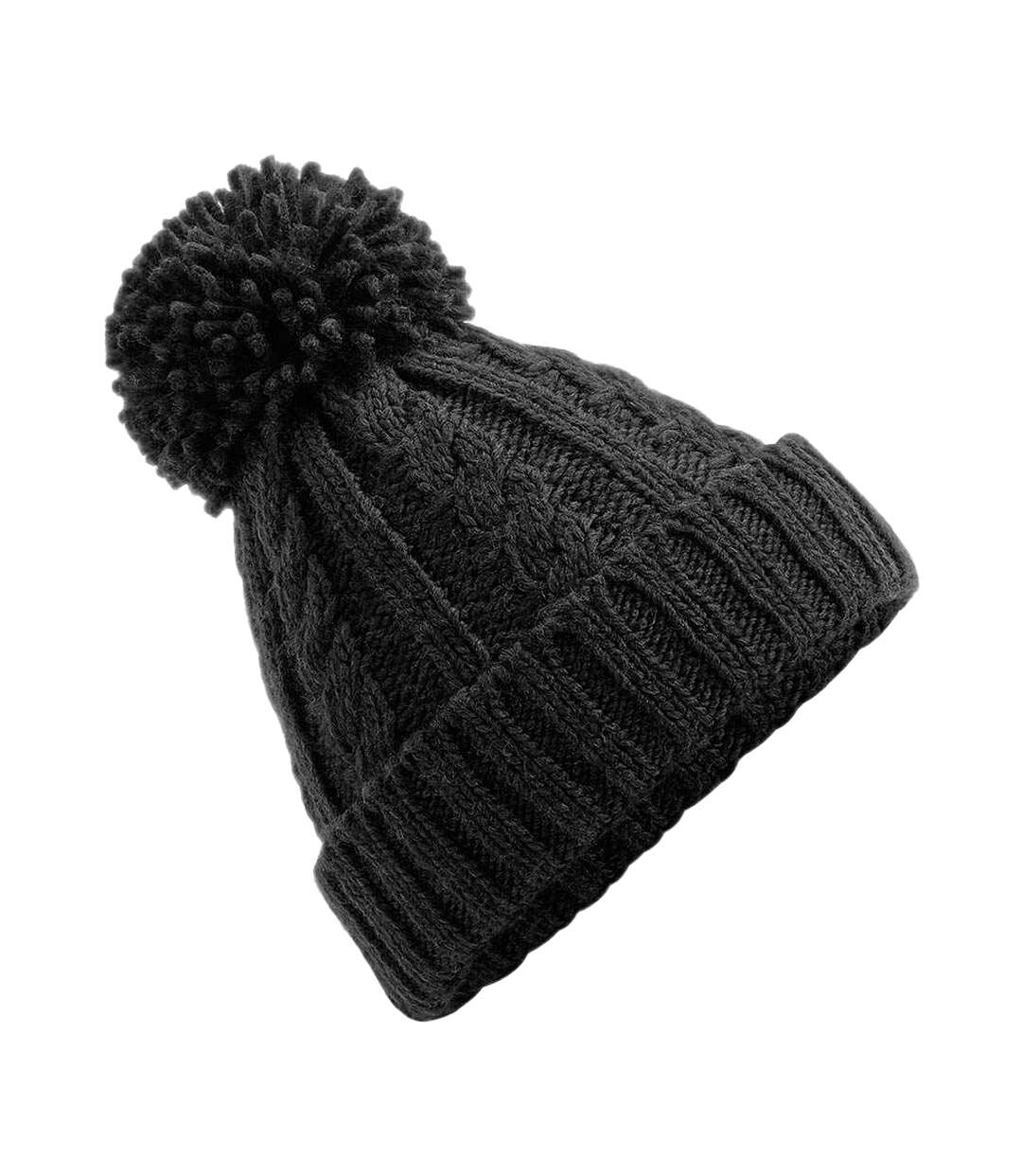 Cable knit melange beanie black Beechfield-1