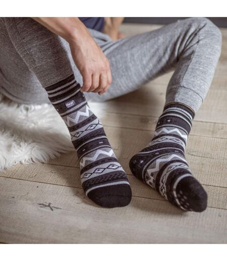 Mens Nordic Patterned Non Slip Thermal Slipper Socks with Grips