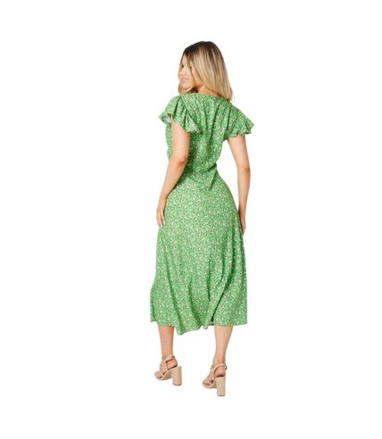 Womens/ladies ditsy print frill midi dress green Dorothy Perkins