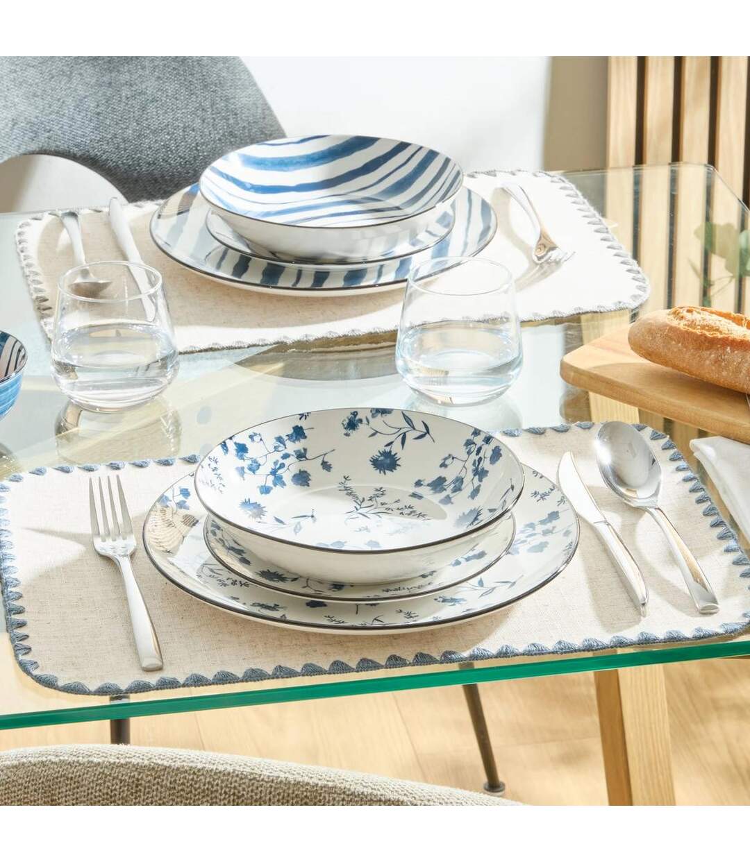 Lot de 6 Assiettes Creuses Umami Fleur 20cm Bleu-3