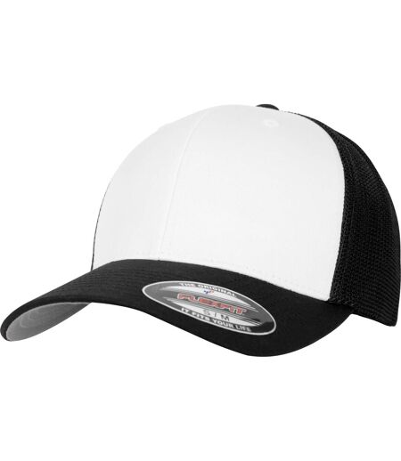 Flexfit by Yupoong Adults Unisex Colored Front Mesh Trucker Cap (Black/White) - UTRW7651