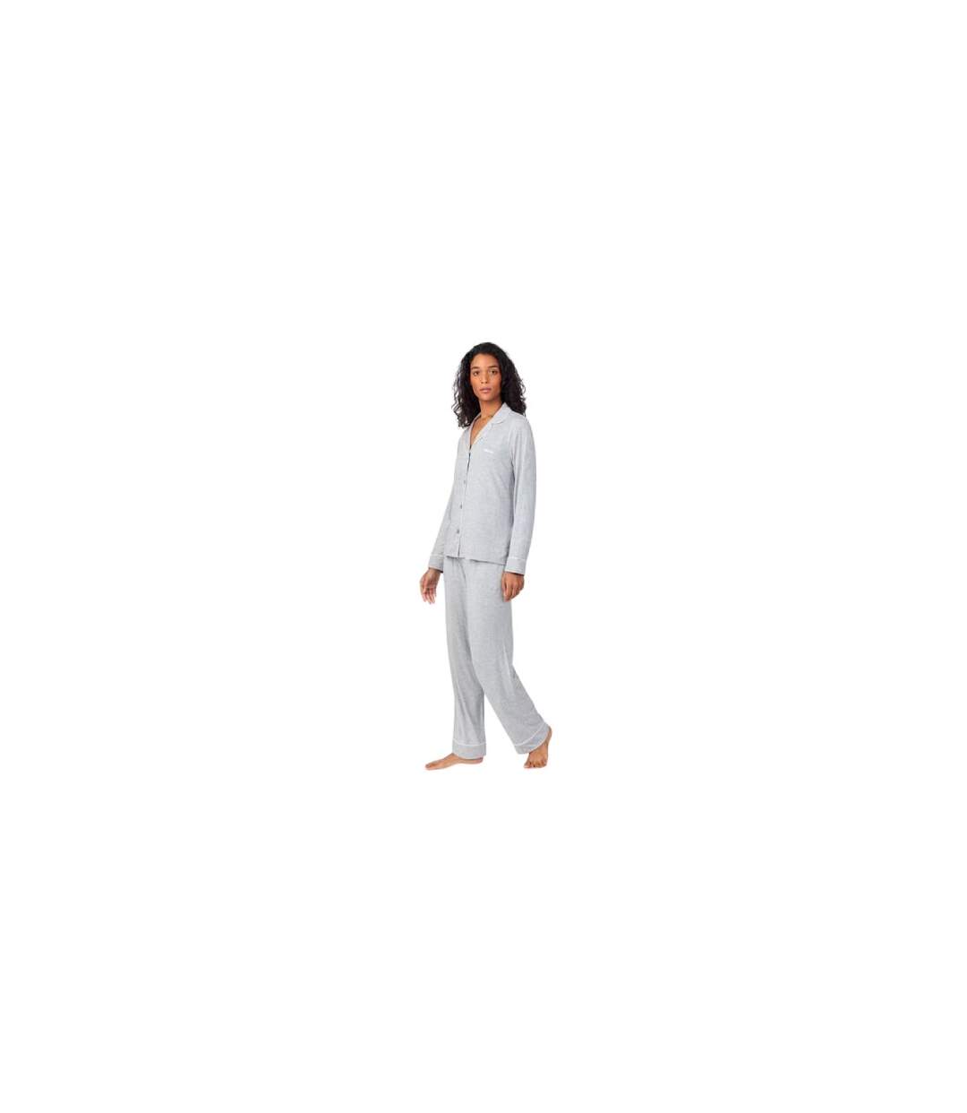 Ensemble De Pyjama Long Motif/style Passepoil Contrasté Femme Gris DKNY-1