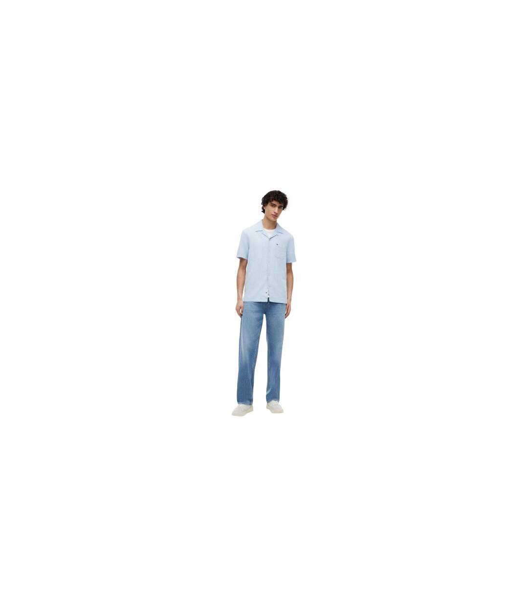 Mens Linen Short-sleeved Shirt Sweet Blue Tommy Jeans-1
