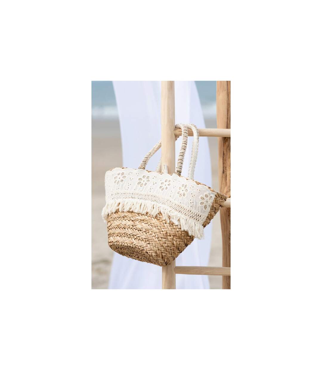 Sac de Plage Avec Franges Bali Bliss 59cm Naturel-4