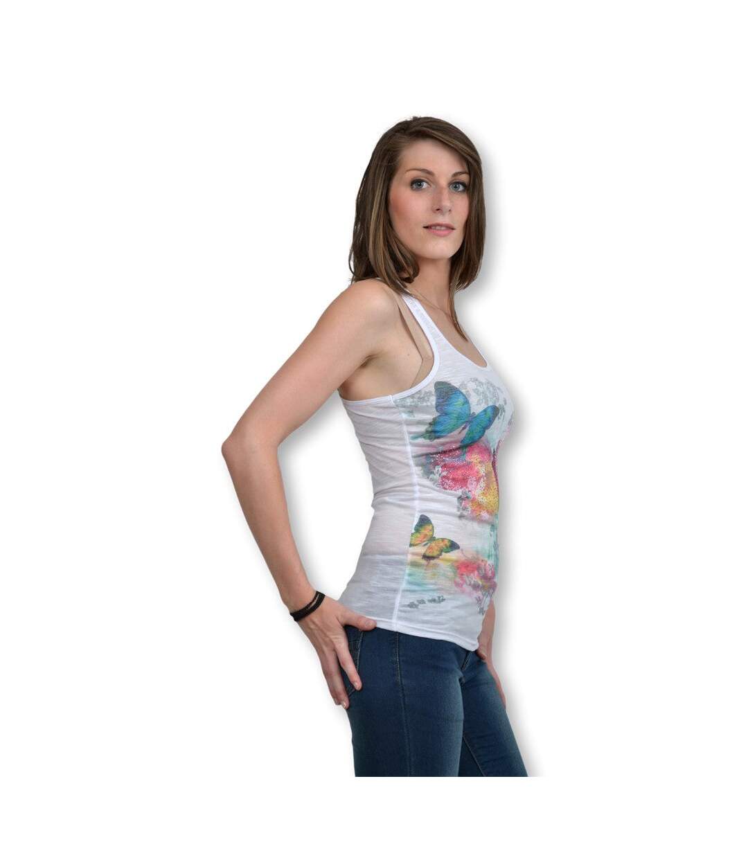 Débardeur femme coupe classique de couleur blanc-3
