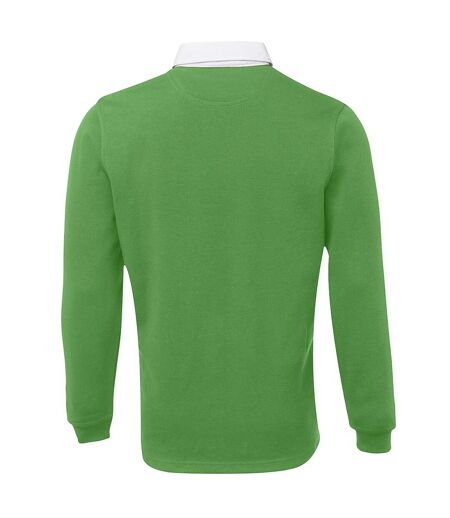 Polo de rugby à manches longues 100% coton homme vert vif/blanc Front Row