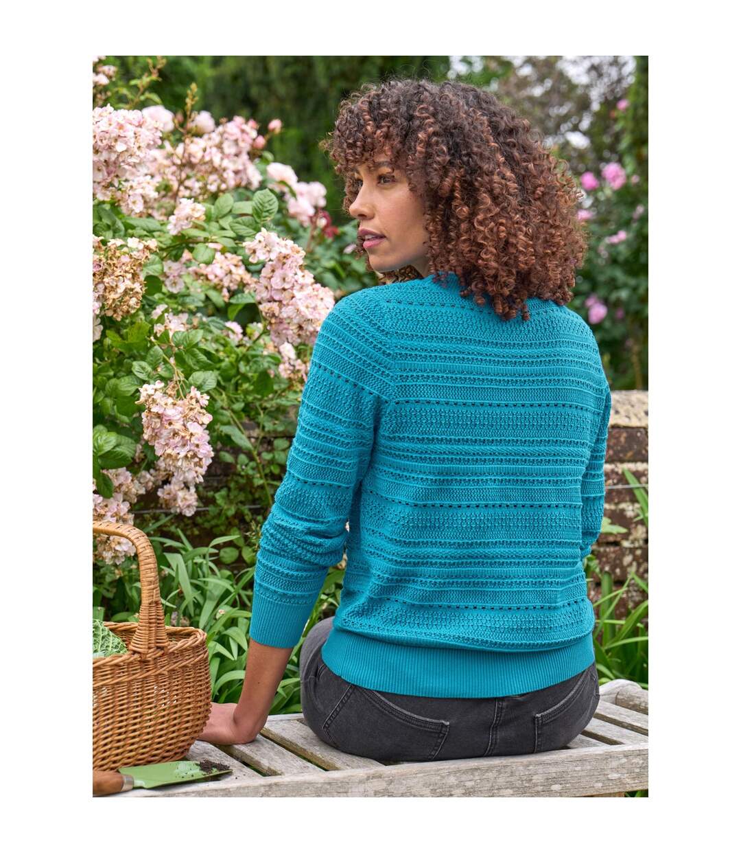 Womens/ladies Pointelle Jumper Cyan WoolOvers-2