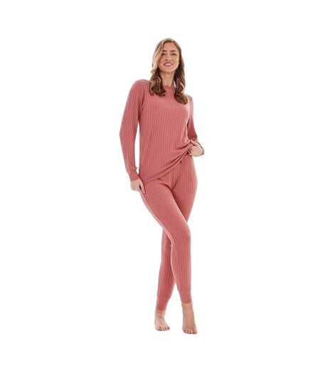Ensemble De Pyjama Long Motif/style Côtelé Femme Rose Clair Keanu