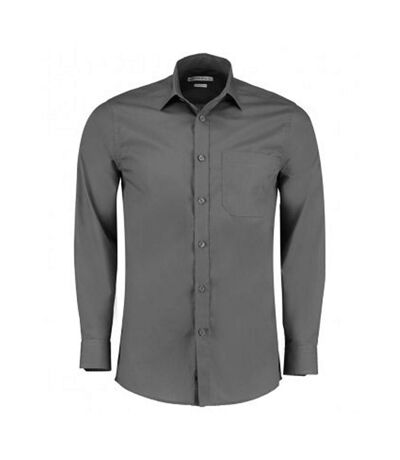 Kustom Kit Mens Long Sleeve Tailored Poplin Shirt (Graphite)
