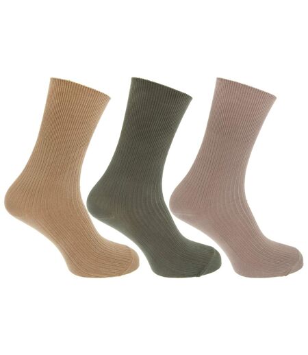 Mens Casual Non Elastic Bamboo Viscose Socks (Pack Of 3) (Beige/Green) - UTMB376