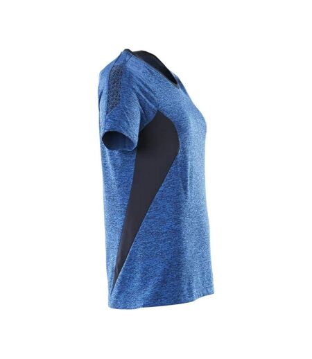 Womens/ladies Accelerate Coolmax V Neck T-shirt Azure Blue Dark Navy Mascot