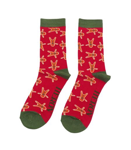 1 Pack Mens Dark Red Gingerbread Men Bamboo Socks