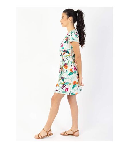 Robe courte effet cache cœur AMANDA imprimé tropical blanc Coton Du Monde