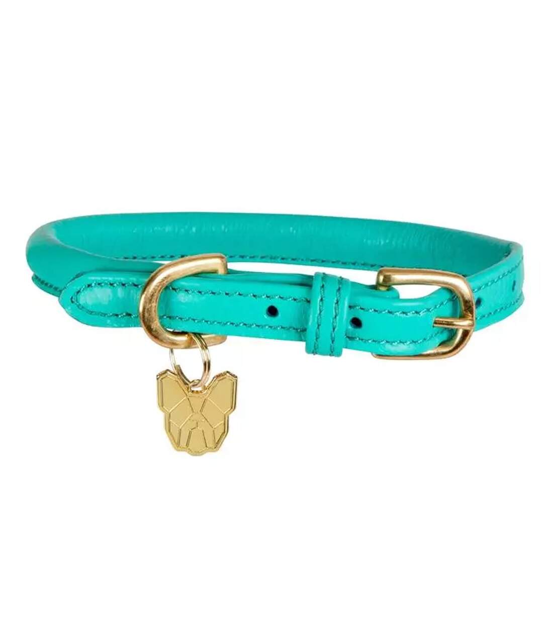 Rolled leather buckle dog collar xxs neckline: 23cm-28cm teal Digby & Fox-1