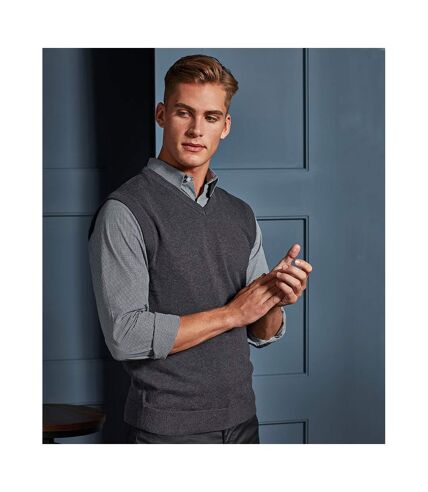 Premier Mens Sleeveless Cotton Acrylic V Neck Sweater (Charcoal) - UTPC3107
