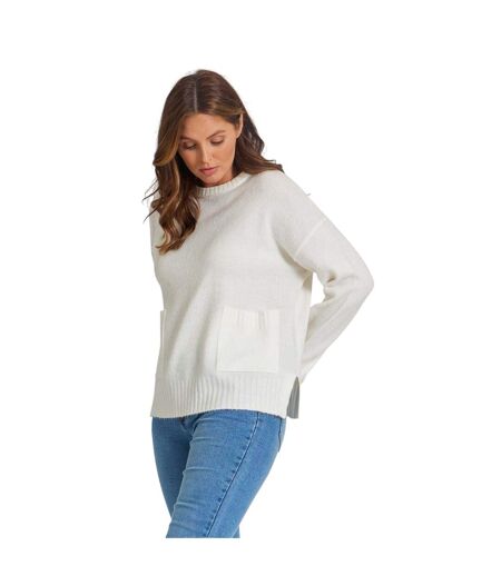 Womens/ladies Pocket Crew Neck Sweater Top Cream Be You