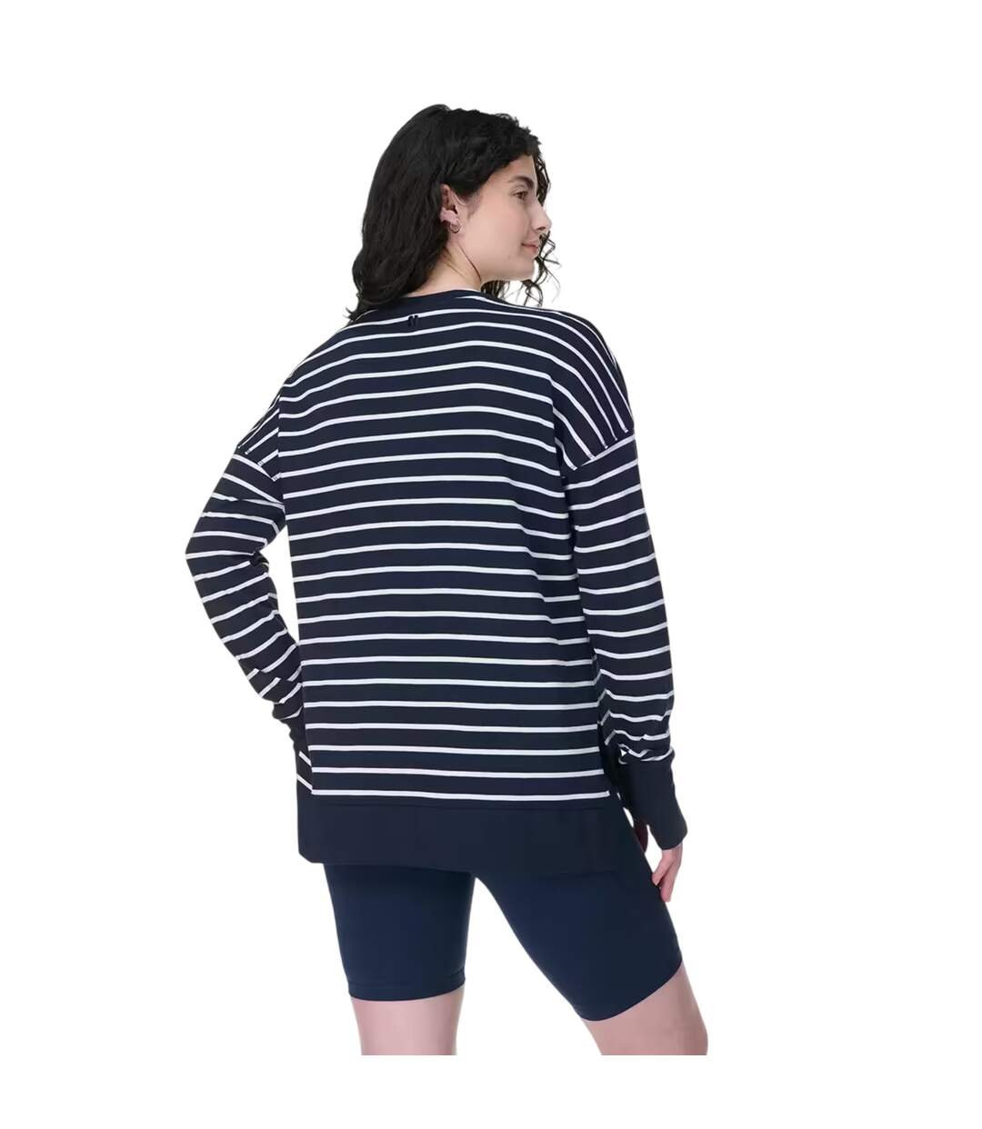 Womens/ladies After Class Striped Longline Sweatshirt Navy Blue Sweaty Betty-3