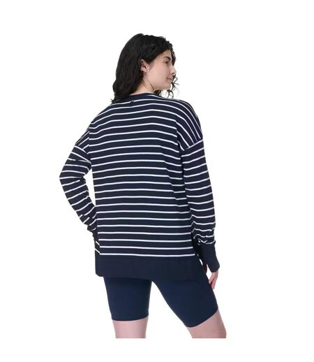 Womens/ladies After Class Striped Longline Sweatshirt Navy Blue Sweaty Betty