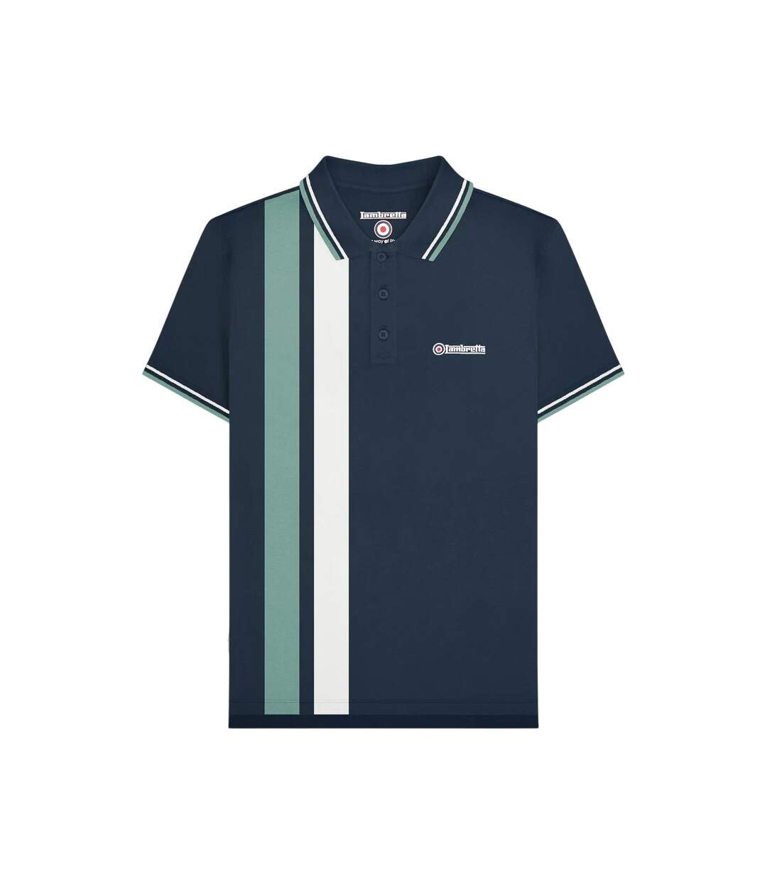 Mens Vertical Stripe Polo Shirt Navy Smoke Blue Lambretta-3