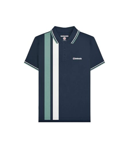 Mens Vertical Stripe Polo Shirt Navy Smoke Blue Lambretta