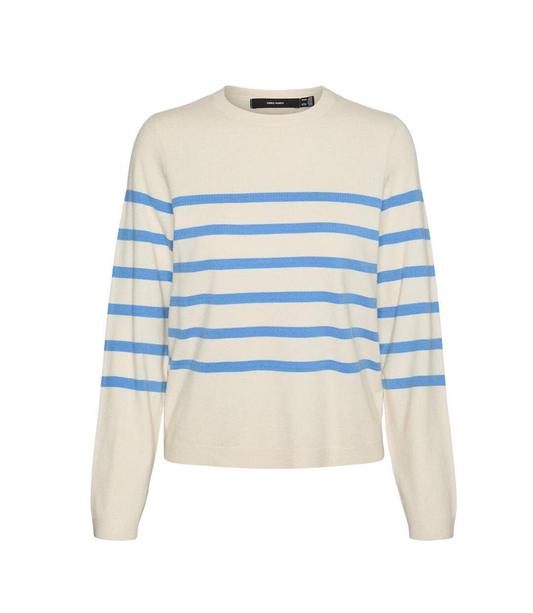 Pull ecru/bleu femme vero moda saba - l-3