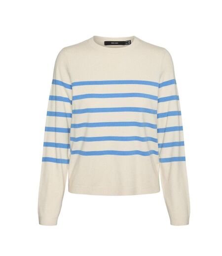 Pull ecru/bleu femme vero moda saba - l