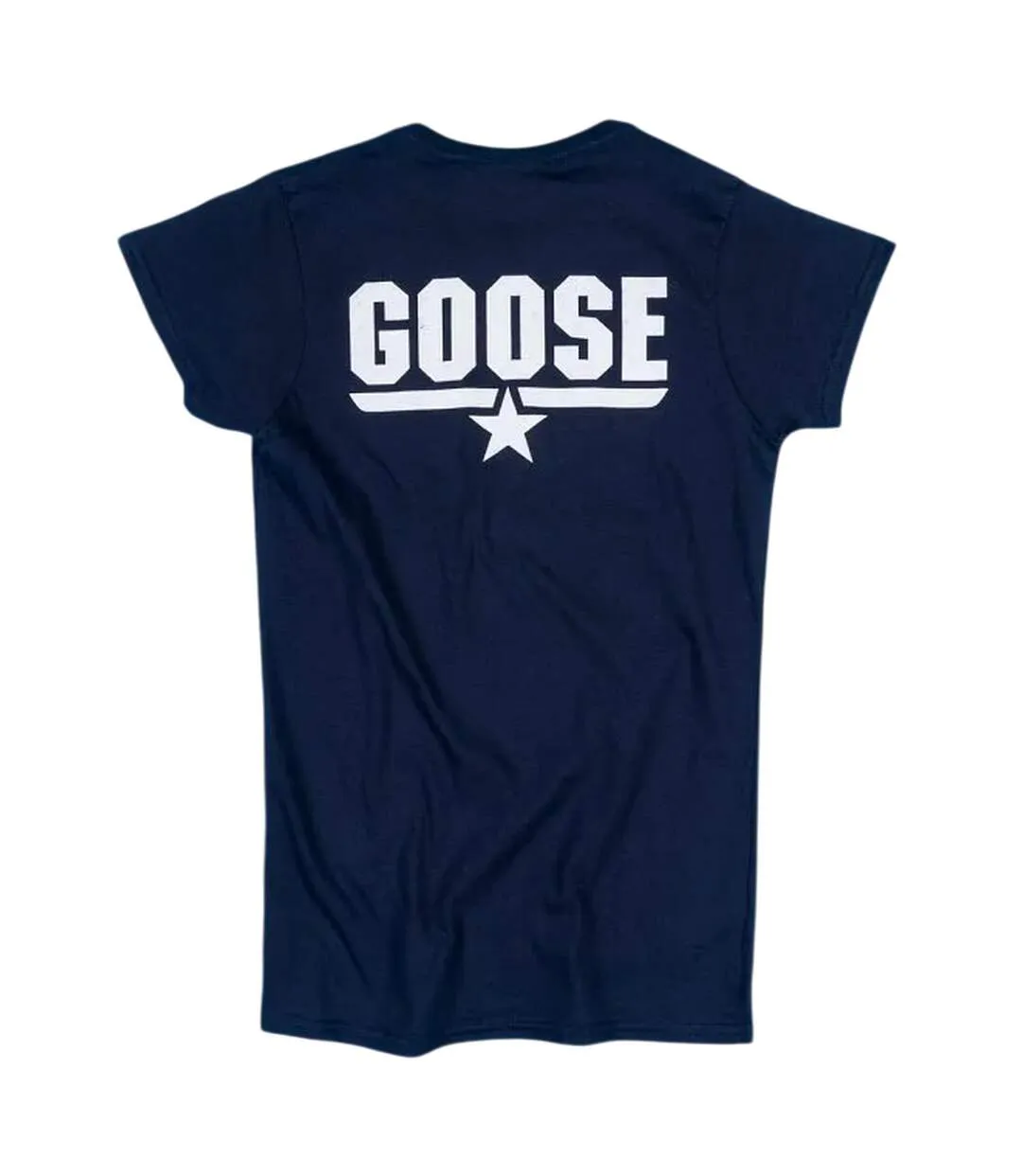 Womens/ladies Goose Back Print Fitted T-shirt Blue Top Gun-3