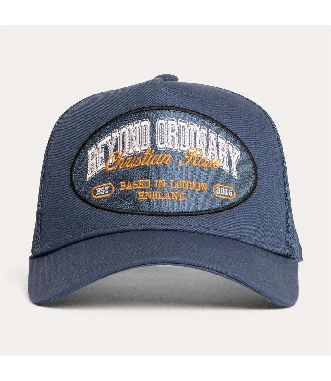 Embroidered Patch Trucker Cap Navy Christian Rose-2