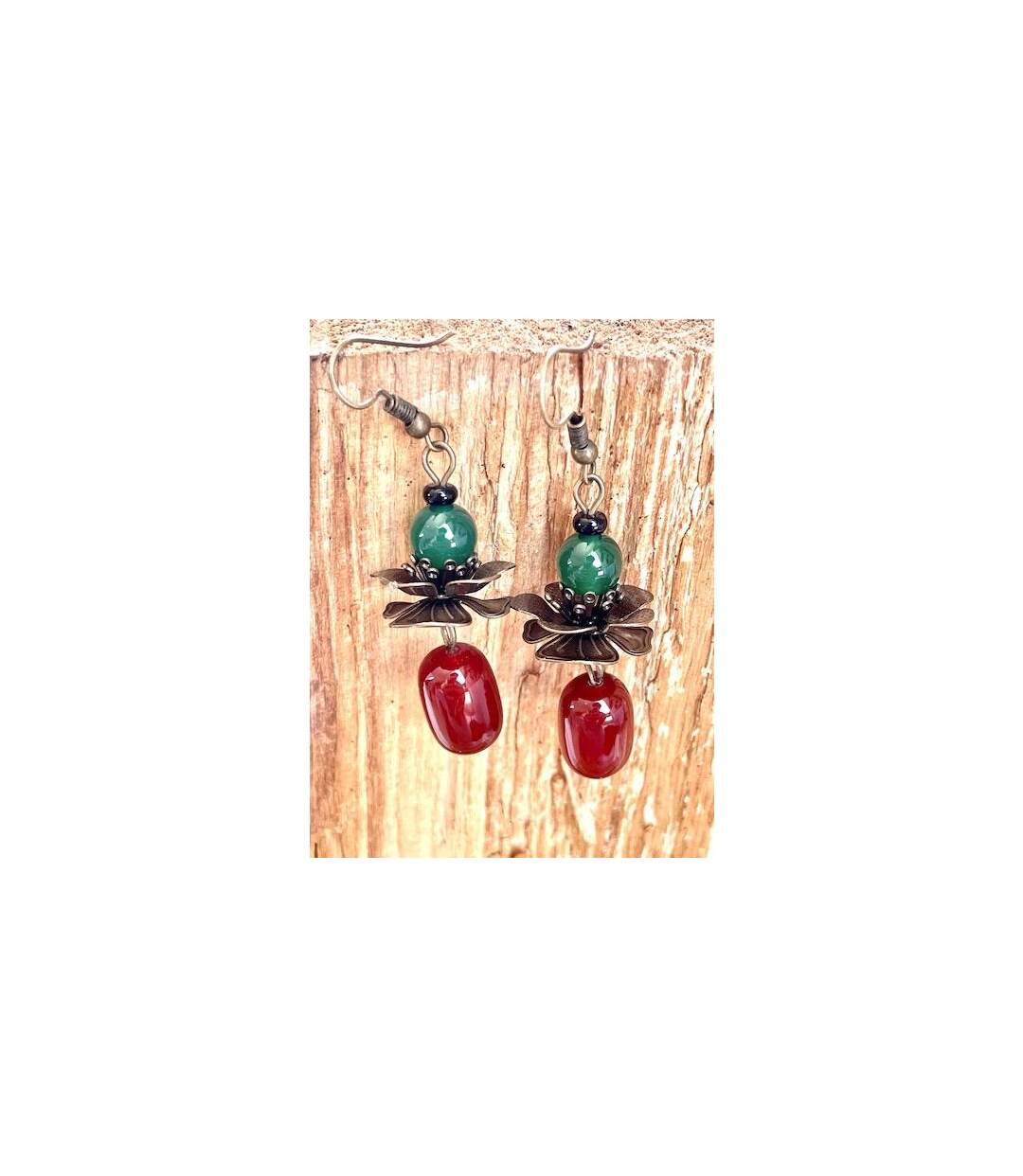 Boucles d'oreille en agate et cuivre