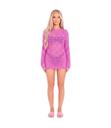 Robe Courte Motif/style Crochet Femme Rose Missy Empire