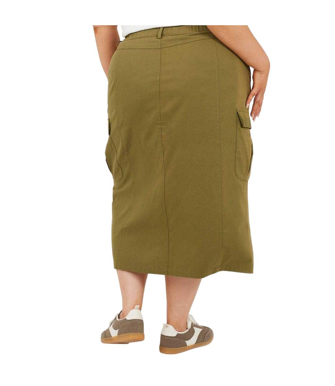 Womens/ladies Denim Plus Cargo Skirt Khaki Green Brave Soul-3