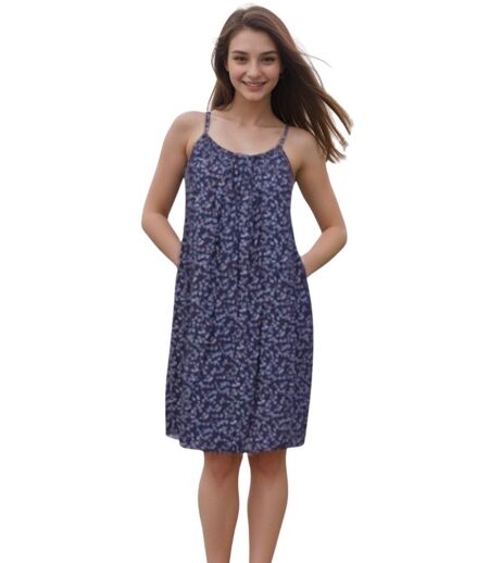 Robe d'été légère à  bretelles pour femme - Coupe ample - Bleu marine fleuri - Taille unique 36/38