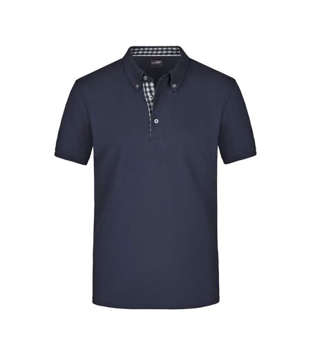 Polo Motif/style Uni Homme Bleu Marine Blanc James And Nicholson