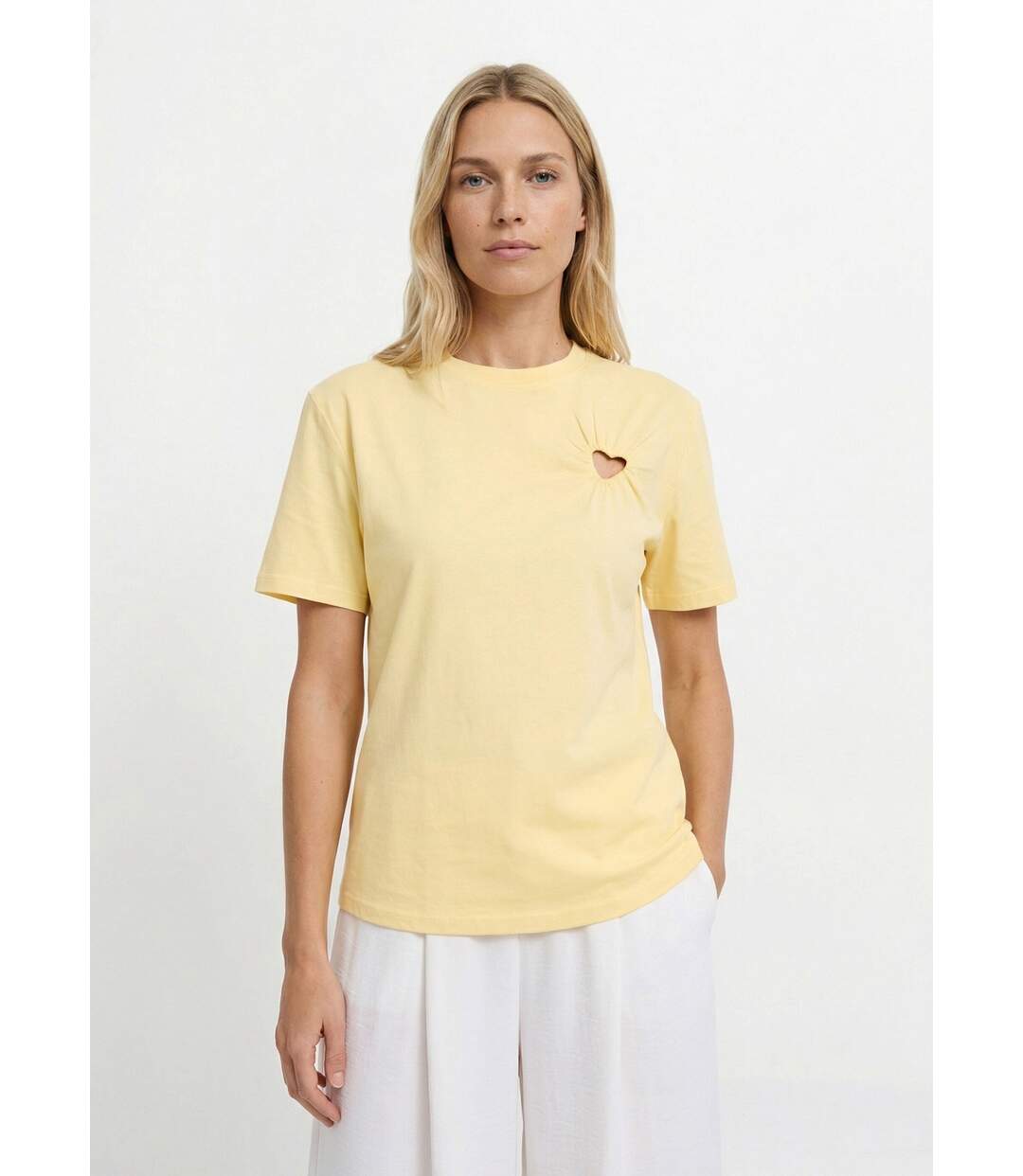 T-shirt col rond, motif c¿ur tissu évidé-1