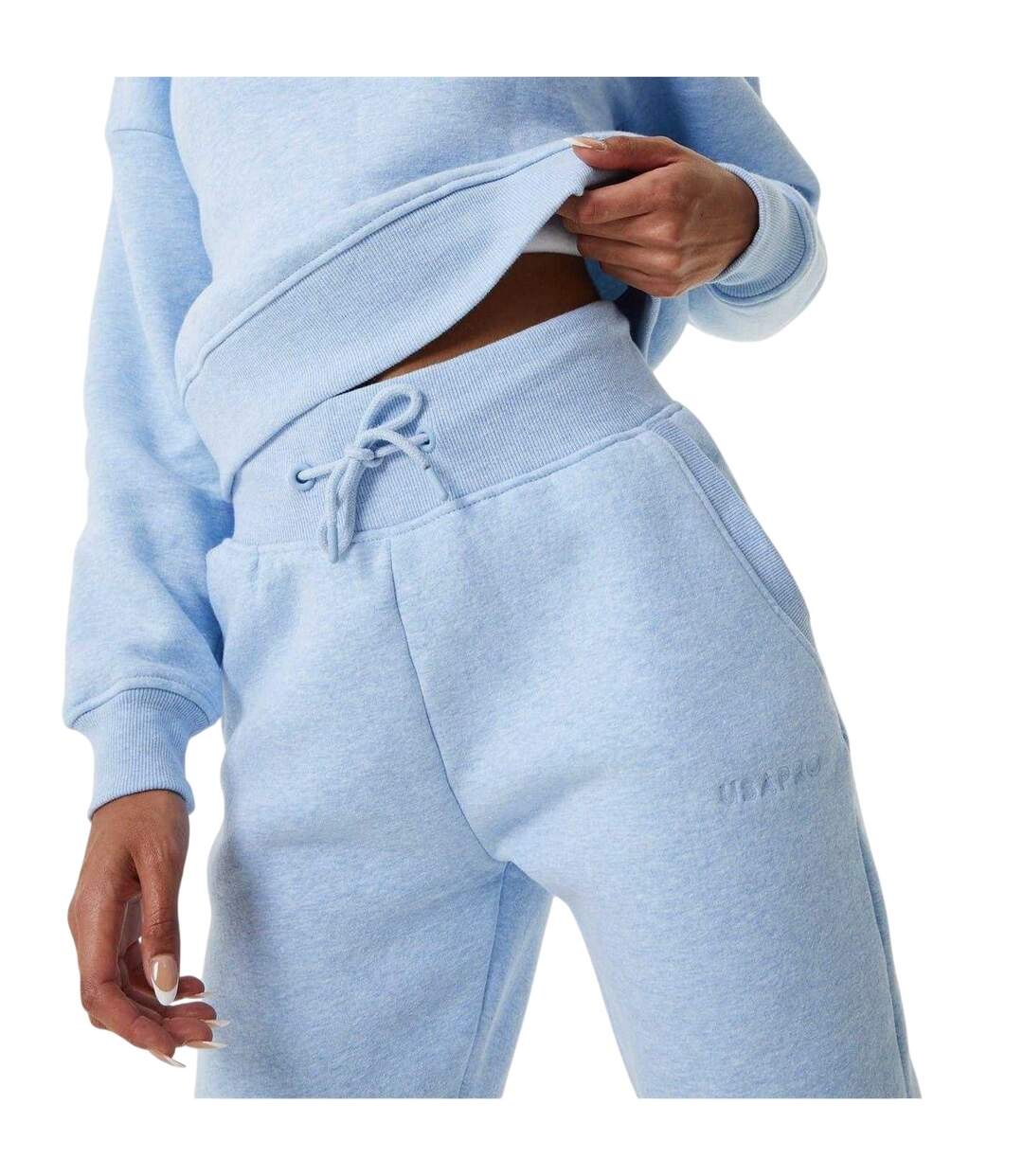 Womens/ladies Cotton Blend Adjustable Waist Classic Joggers Blue Marl USA-4