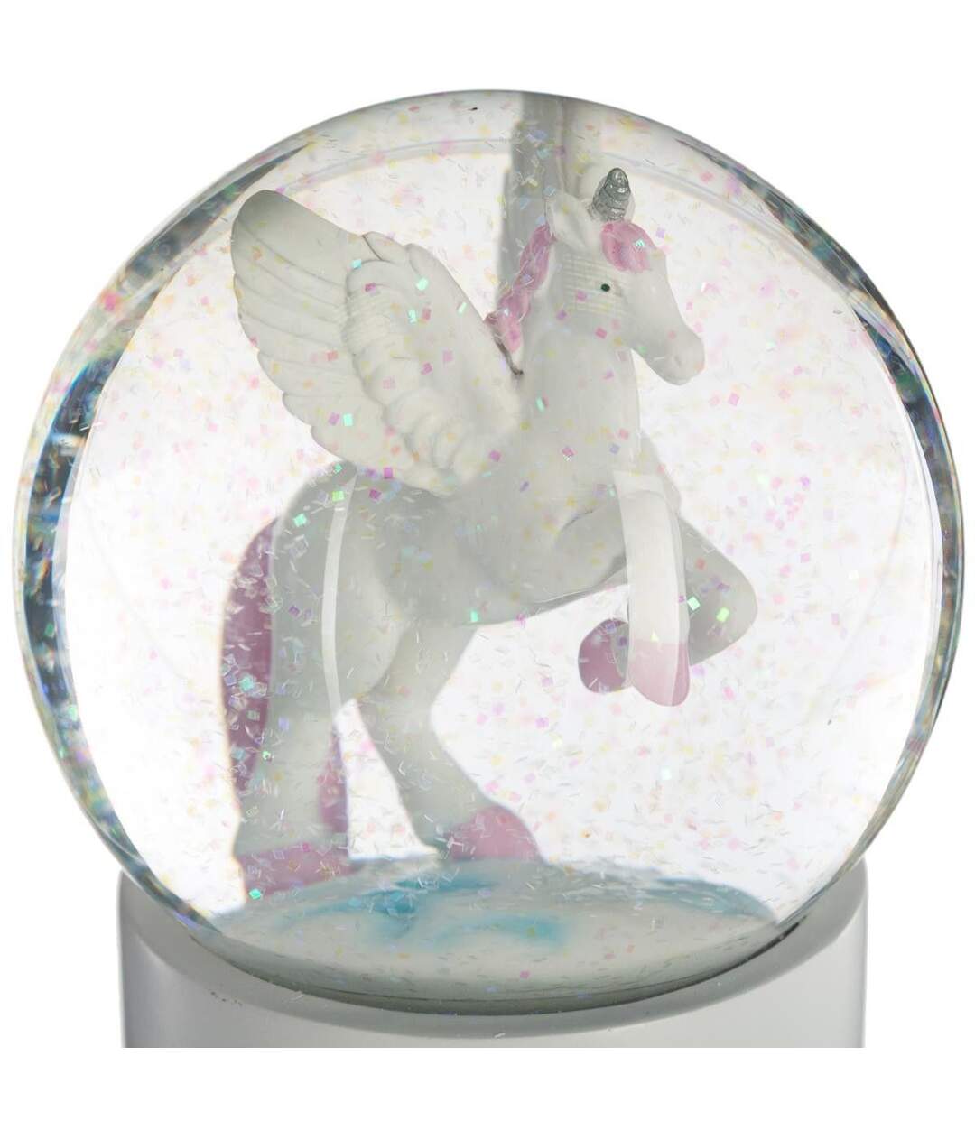 Boule à Neige en Verre Licorne 13cm Blanc-2