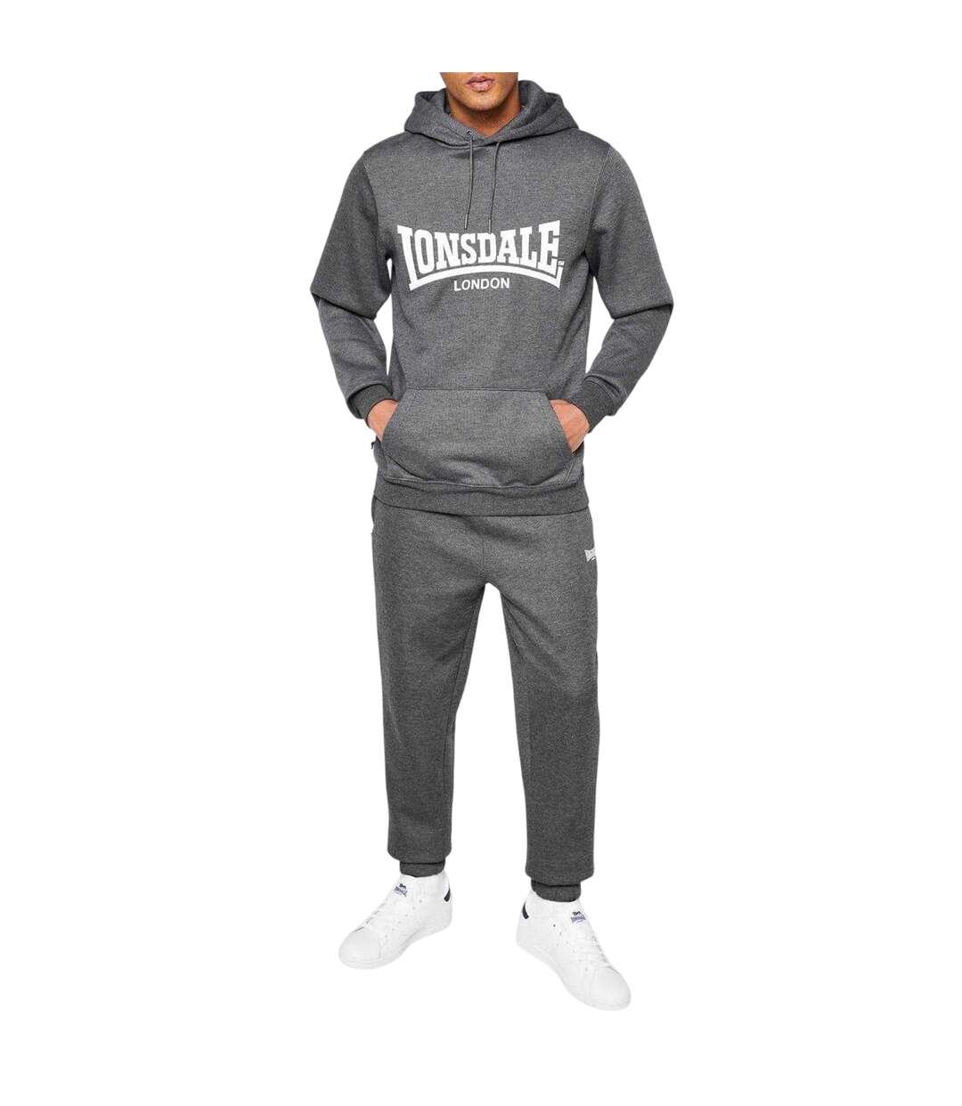 Sweat À Capuche Essential Oth Homme Charbon Chiné Lonsdale-1