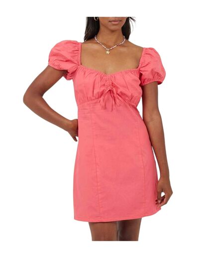 Womens/ladies Square Neck Puff Sleeve Mini Dress Pink Brave Soul