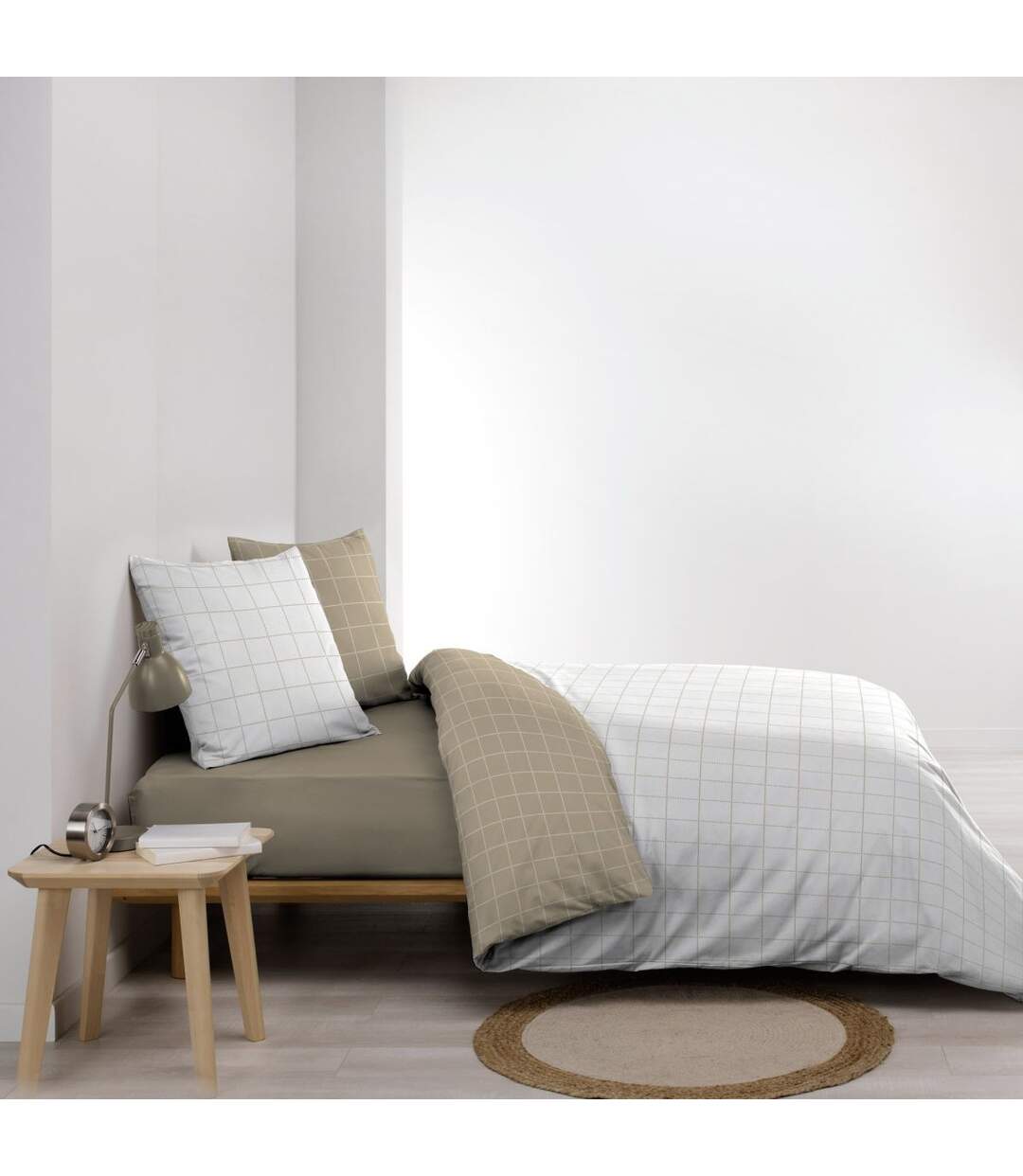 Parure de Lit Réversible 3 Pièces Cadria 200x200cm Naturel-3