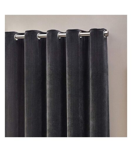 Chenille velvet eyelet curtains 168cm x 137cm charcoal Yard