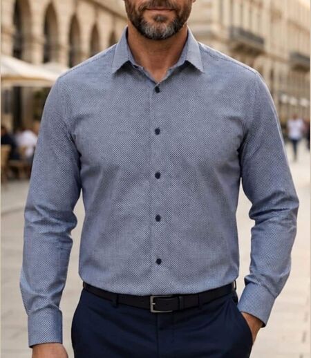 CHALLENGER CH4003 — Chemise à carreaux manches longues marine et blanc : élégance en pur coton et coupe confort
