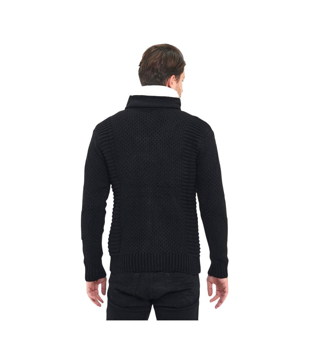 Pull homme manches longues - Col montant contrasté de couleur noir