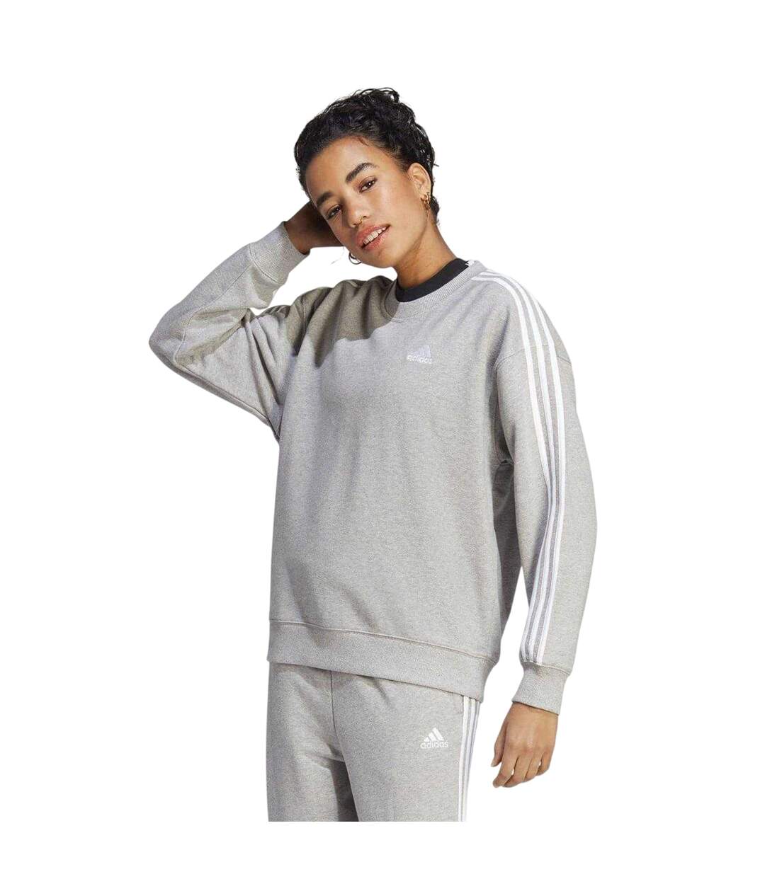 Sweat Motif/style 3 Rayures Studio Lounge Femme Gris Moyen Adidas-1